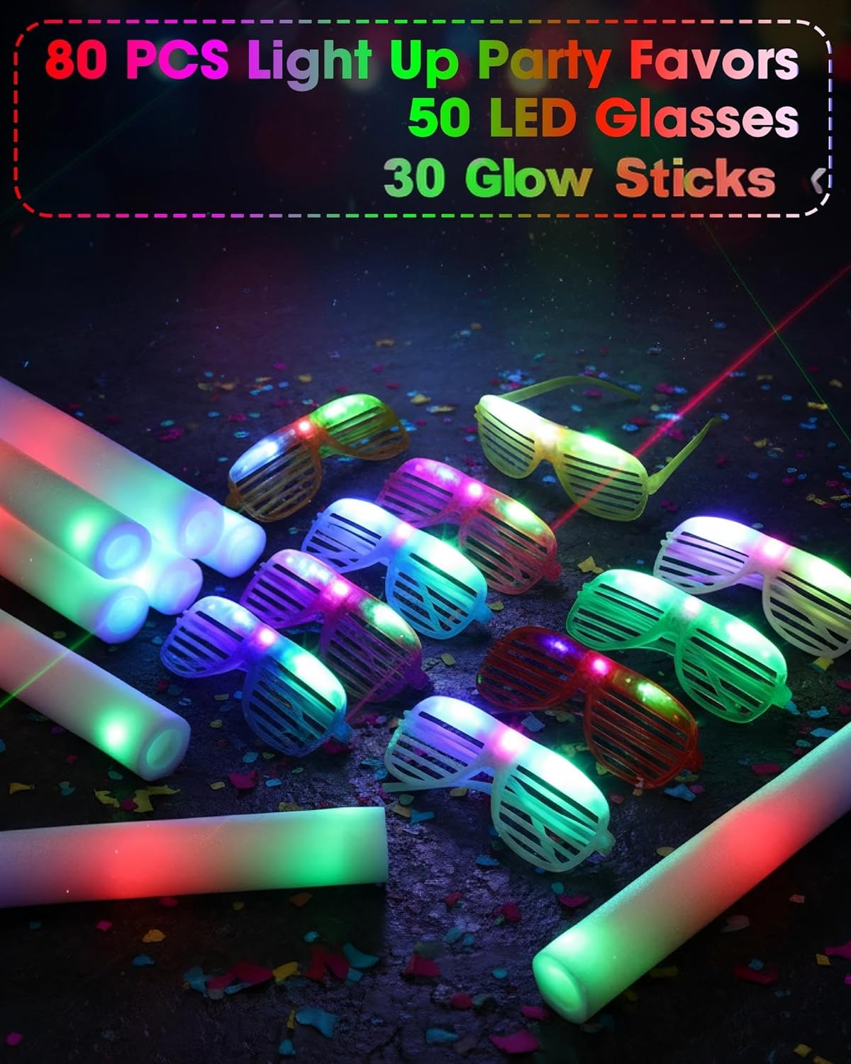 Maitys 72 Pcs Foam Sticks Light up Glasses, Glow in the Dark Sunglasses Foam Sticks LED Glasses Light up Supplies