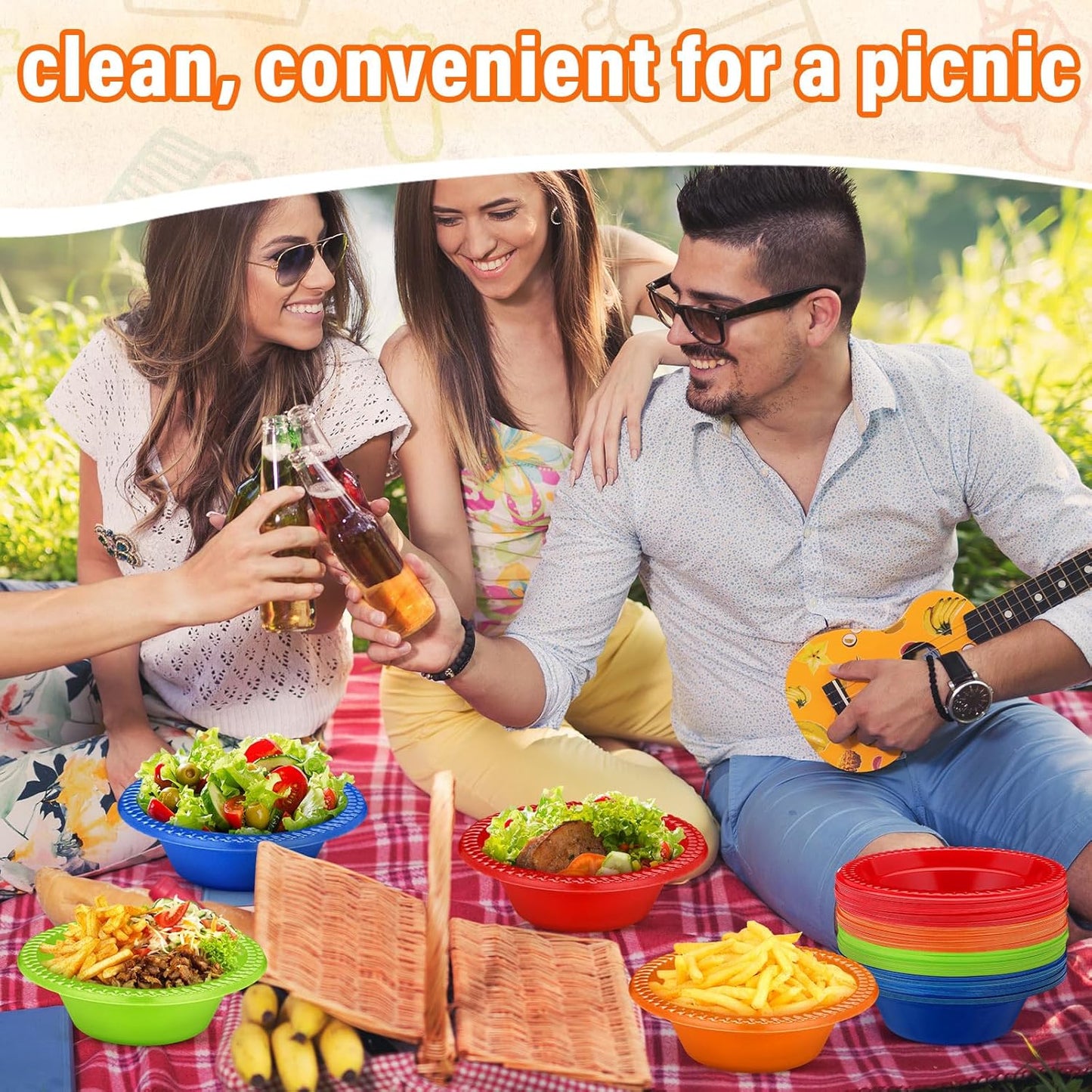 Lallisa 100 Pcs 12oz Colorful Disposable Plastic Bowls Dessert Cups Ice Cream Snack Salad Soup Food Serving Bowls for Autumn Thanksgiving Christmas Party Favor Picnic