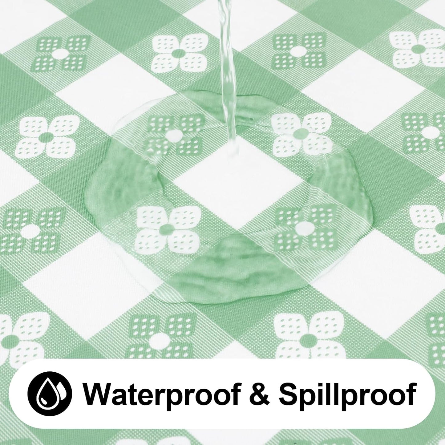 Rectangle Vinyl Table Cloth, Waterproof Elastic Fitted Tablecloth with Flannel Backing, Plastic Table Cover for Picnic, Camping, Outdoor (White & Sage Green, 30"x48")