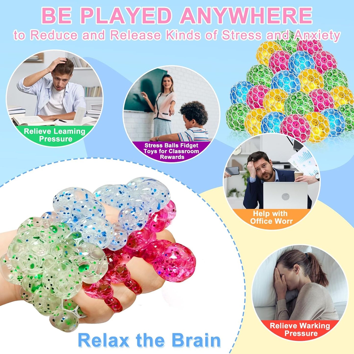 24 Pack Stress Balls Set Fidget Toys for Kids,Christmas Party Favors for Boys Girls School Class Birthday Gifts,Squeeze Balls Bulk,Game Prizes and Goodie Bag Christmas Stocking Stuffers Filler