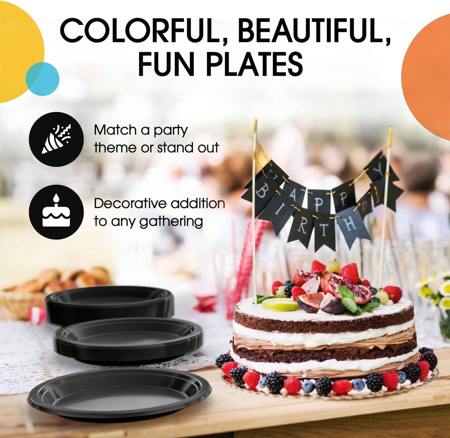 Exquisite Party Solids Black Plastic Plates For Party 7" Black Disposable Plates Heavy Duty 100 Pcs Plastic Dinnerware Sets Heavy Duty 350 GSM Disposable Dinnerware Set