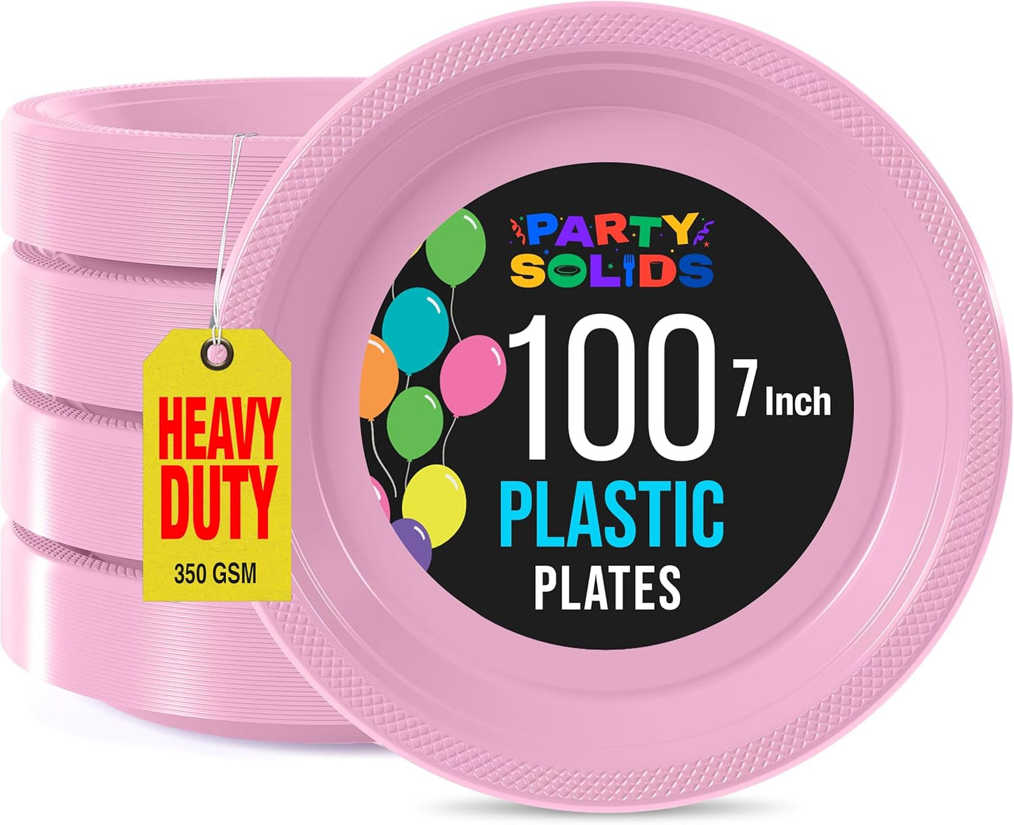 Exquisite Party Solids Pink Plastic Plates For Party 7" Pink Disposable Plates Heavy Duty 100 Pcs Plastic Dinnerware Sets Heavy Duty 350 GSM Disposable Dinnerware Set