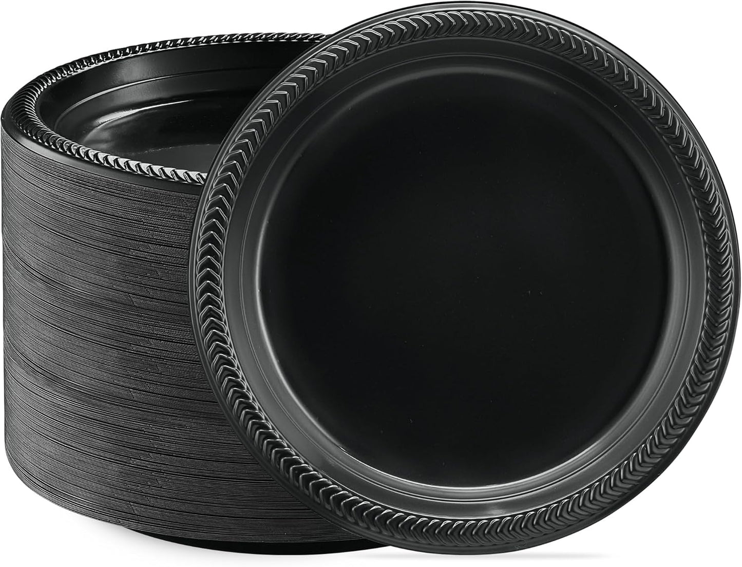 PLASTICPRO 400 PCS Black Plastic Plates Light Weight 9 Inch Plastic Dinner Plate Black Plates Disposable for Party and Wedding