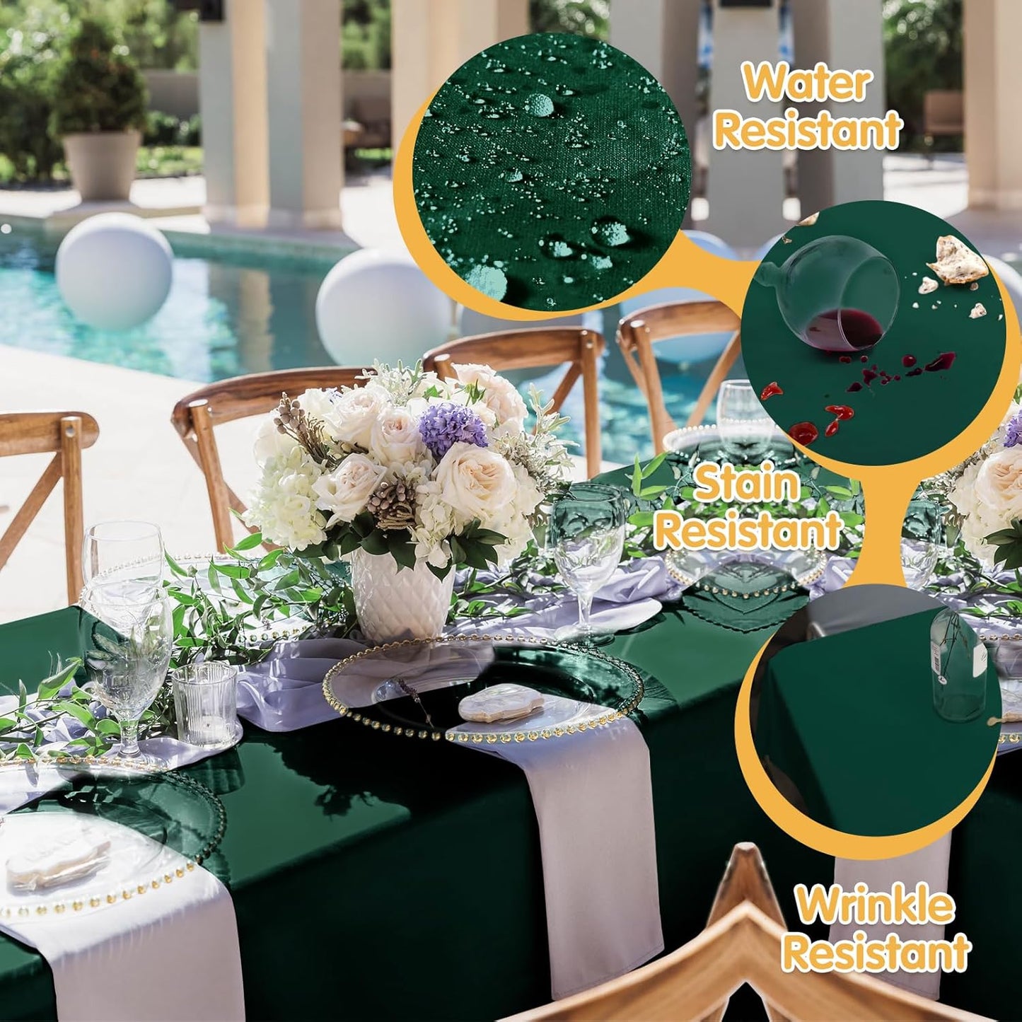 BRILLMAX 6 Pack Hunter Green Tablecloths for 8 Foot Rectangle Tables 90 x 156 Inch - 8ft Rectangular Bulk Linen Polyester Fabric Washable Cloth Cover for Wedding Reception Banquet Birthday Party