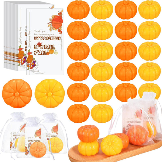 Liliful 50 Sets Pumpkin Soap Baby Shower Favors Thanksgiving Fall Favors for Bridal Shower Wedding Party Decorations 50 Little Pumpkin Soaps 50 Thanks Cards 50 Organza Bags Gender Reveal Gift(Orange)