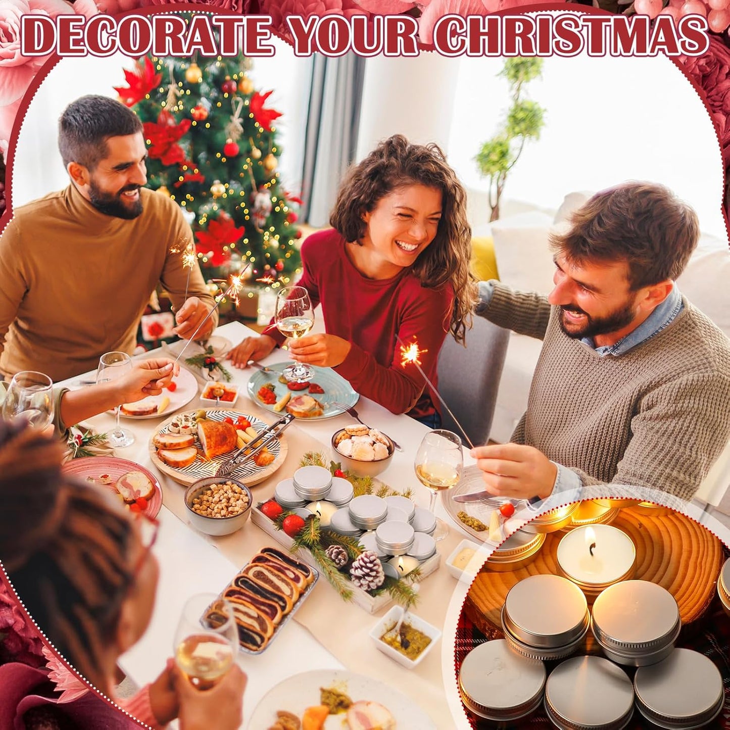 MTLEE 50 Pcs Christmas Flavor Wedding Scented Candles Gift Travel Tin Candle Aromatherapy Candle for Christmas Winter Baby Shower Favors Wedding Gifts