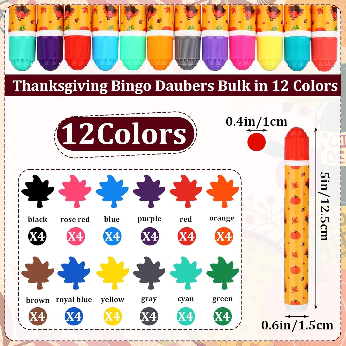 Eersida 192 Pack Thanksgiving Bingo Game Cards and 0.4 oz Dot Daubers Set Includes 144 Bingo Cards and 48 Dot Markers Game Supplies Set for Thanksgiving Gifts Party Favor Supplies Family Casino Night