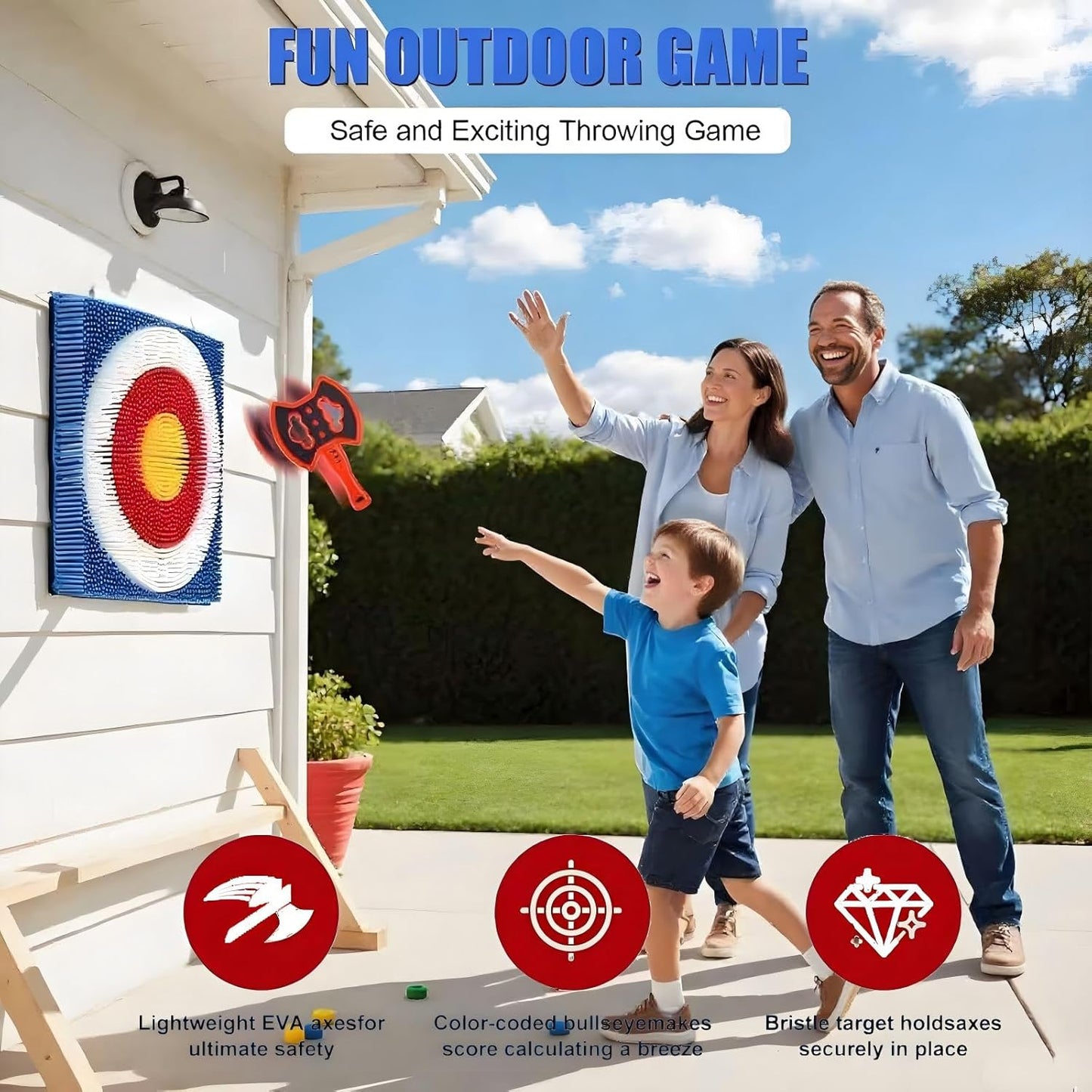 Axe Throwing Game for Backyard - 2-in-1 Axe Throwing Target Set with 4 Throwing Axes & 6 Darts - Easy to Carry Axe Throwing Target Game for Family & Adults - Carnival Games & Outdoor Indoor Yard Games