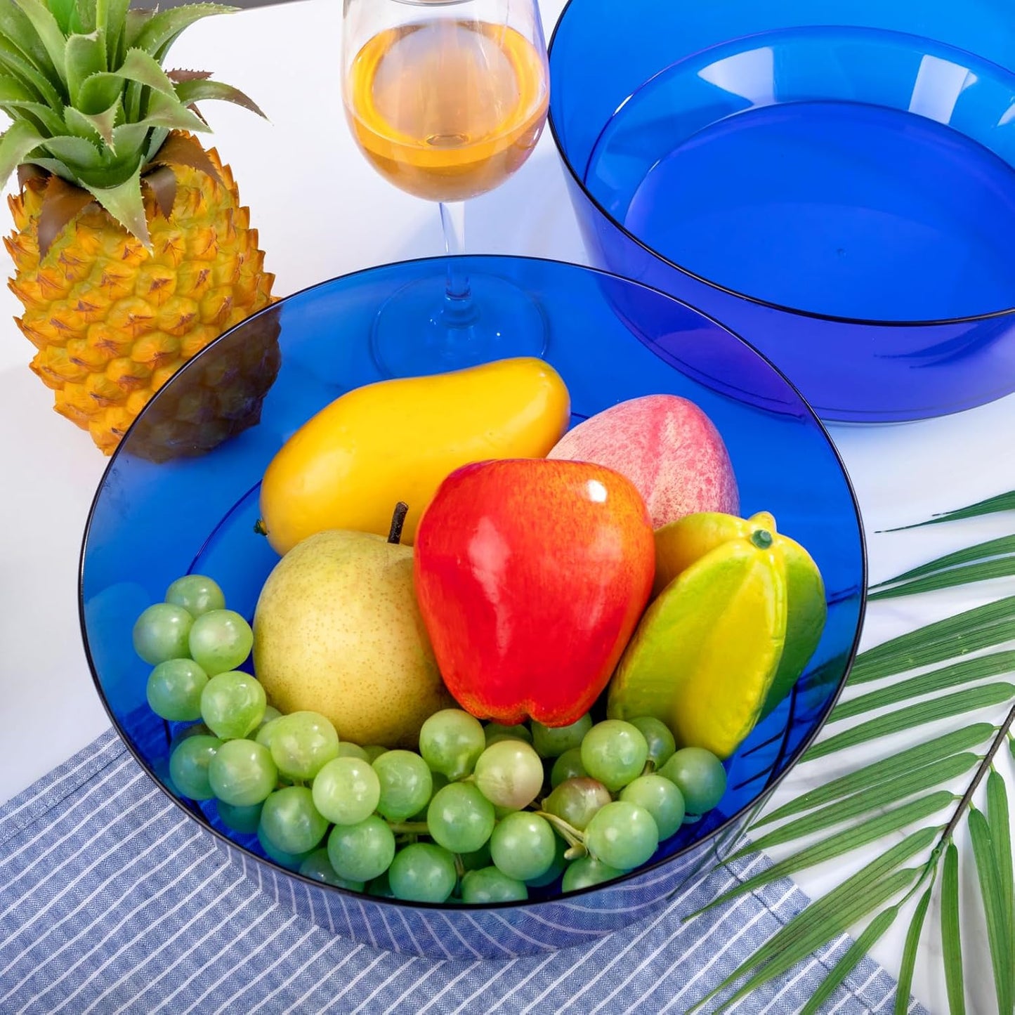 Hioasis 8 Pack Plastic Serving Bowls 128oz Clear Blue Plastic Bowls Heavy Duty Disposable Serving Bowls for Party Snack & Salad & Candy & Bar Buffet & Pool Party