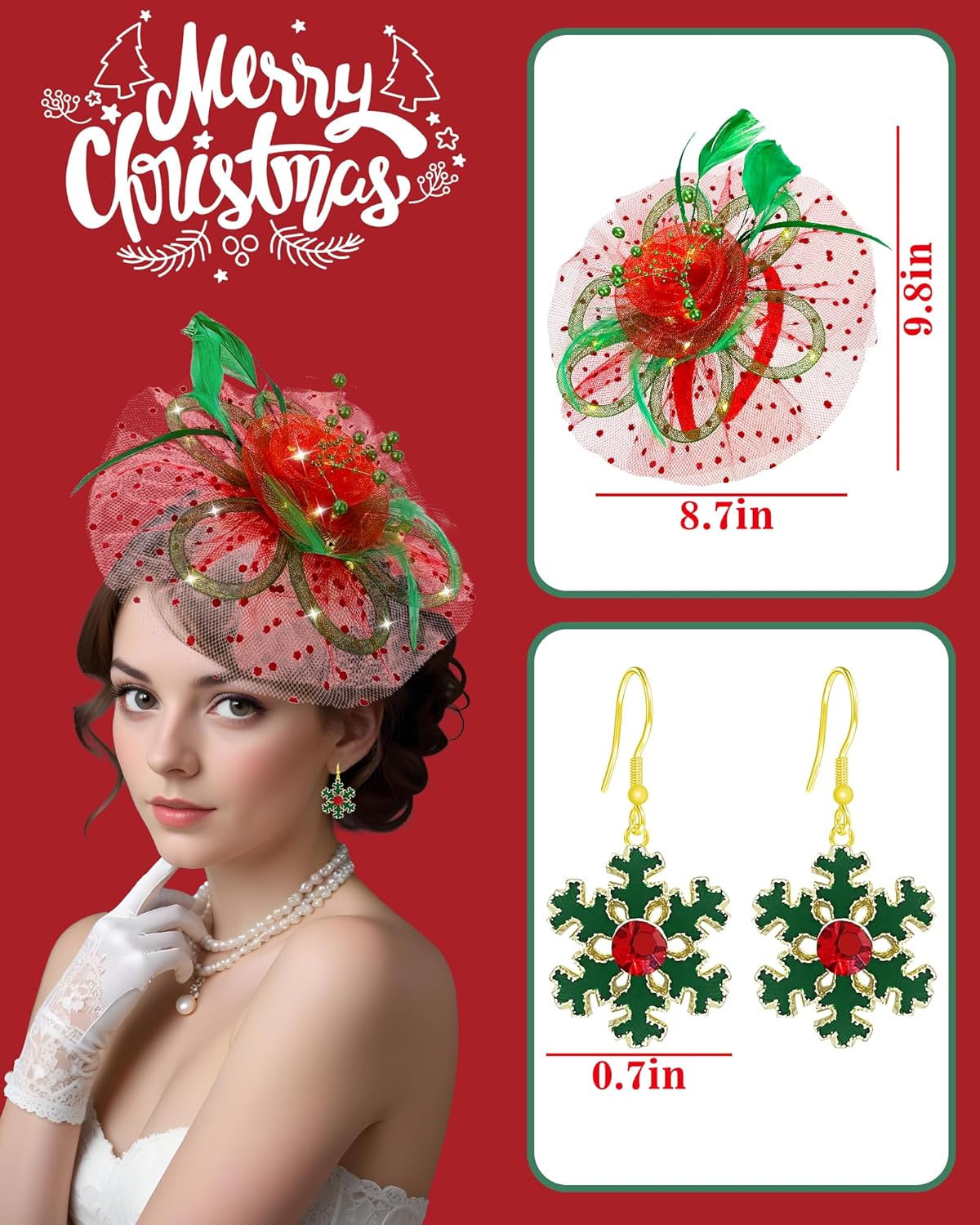 Fascinator Hat for Women LED Light up Tea Party Hats Mesh Veil Headband for Women