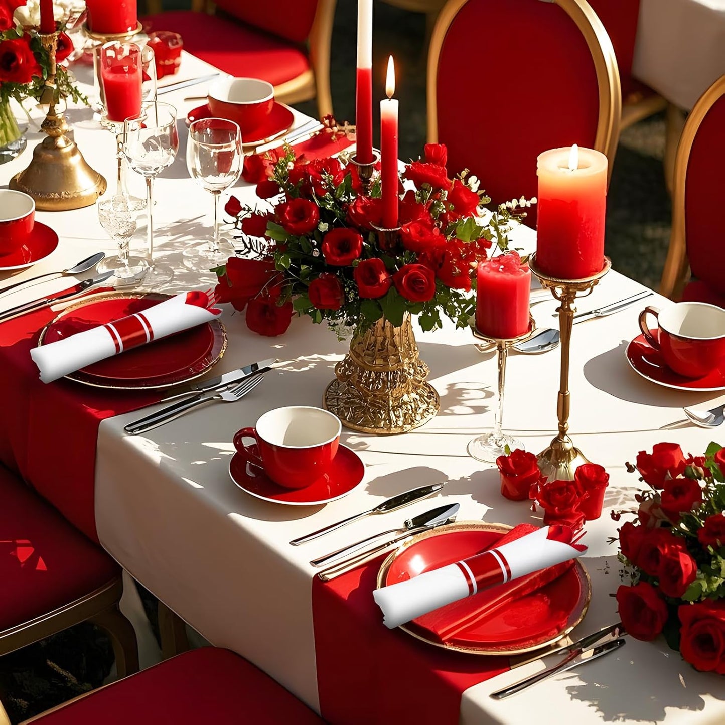 400PCS Pre Rolled Red Plastic Silverware Sets - Heavy Duty Red Cutlery - Include 100 Pack Wrapped Disposable Utensils with Napkins for Christmas Parties & Dinners & Weddings