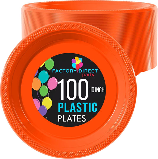 Exquisite Party Solids Orange Plastic Plates For Party 10" Orange Disposable Plates Heavy Duty 100 Pcs Plastic Dinnerware Sets Heavy Duty 350 GSM Disposable Dinnerware Set