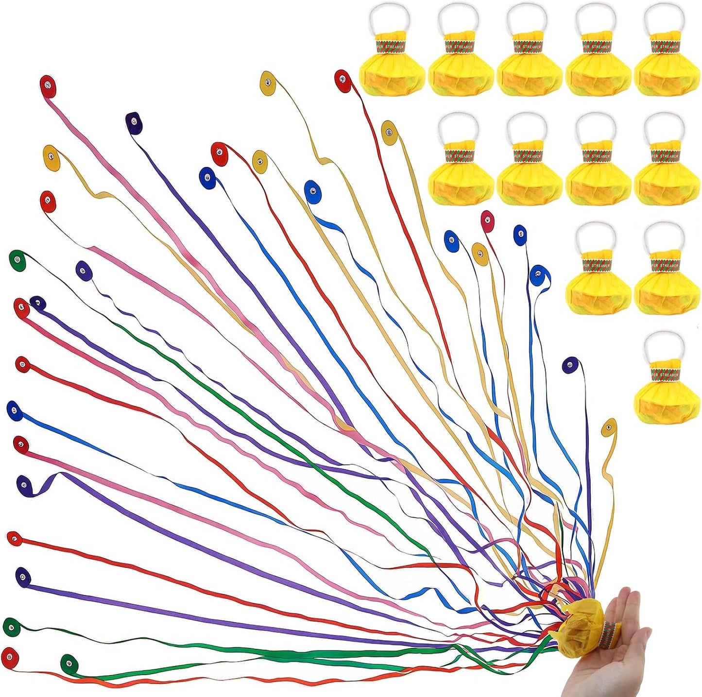 12 pcs Confetti Popper Hand Throw Streamers, No Mess Colorful Streamer Poppers, for Baby Shower, Party Celebrations, Wedding, Birthday (Yellow)