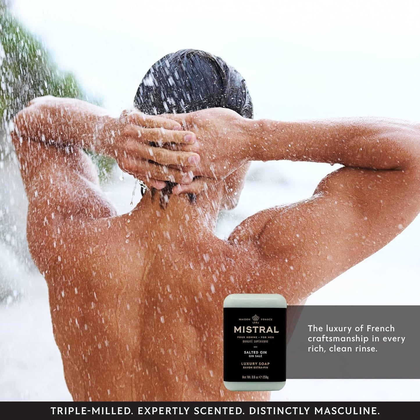 Mistral Salted Gin Luxury Bar Soap for Men | Men’s Natural Soap Bar | Paraben, Phthalates Free | Moisturizing & Triple-Milled Natural Soap for Men - Made in France | Large, 8.8 oz