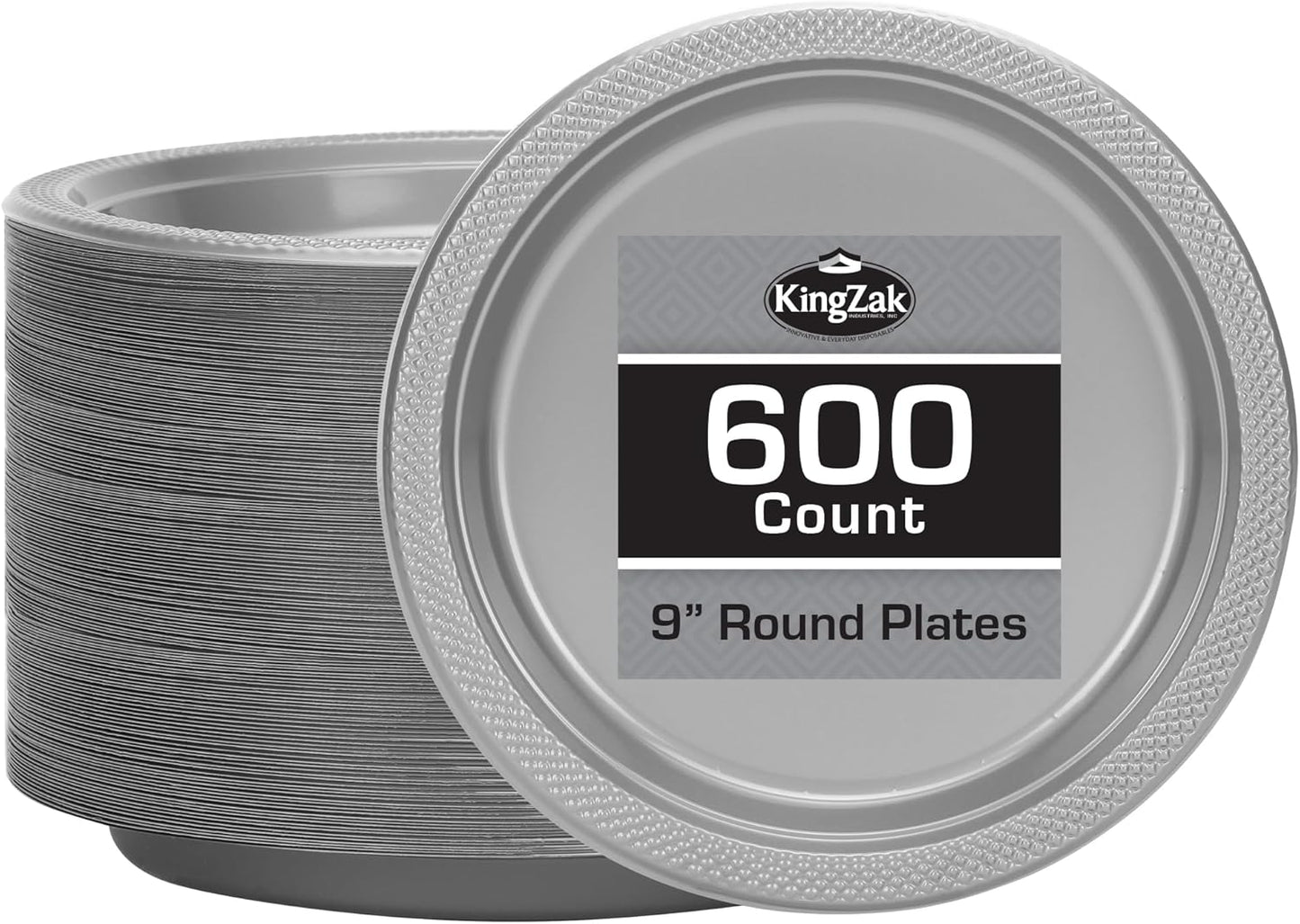 Hanna K. Signature Collection Silver Plastic Plates 9 Inch - 600 count Solid Round Party For Weddings, BBQs, Birthday Disposable Dessert (81890 (case))