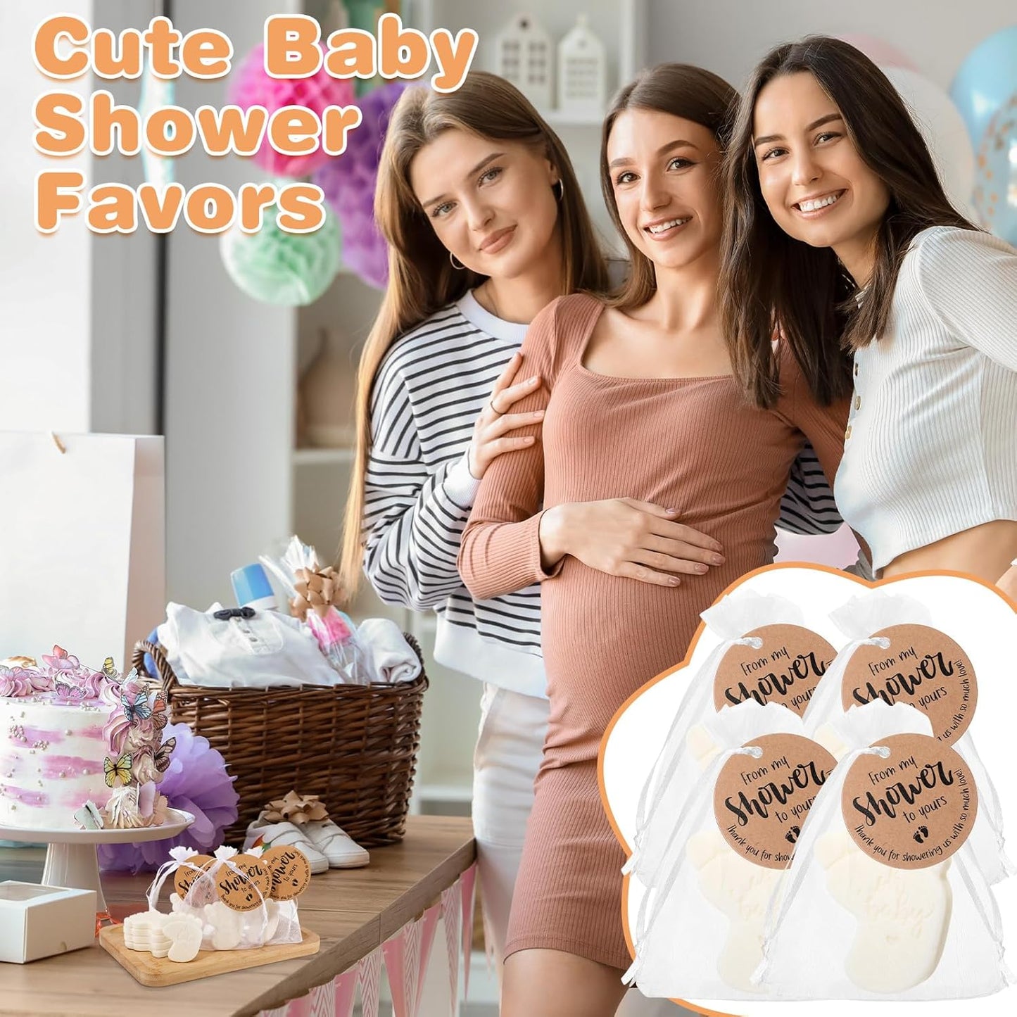 25 Sets Baby Shower Soap Favors for Guests Girl Boy Mini Footprint Handmade Scented Soaps with Thank You Tags and Organza Bags for Shower Gender Reveal Party Favors(White,Baby Feet)