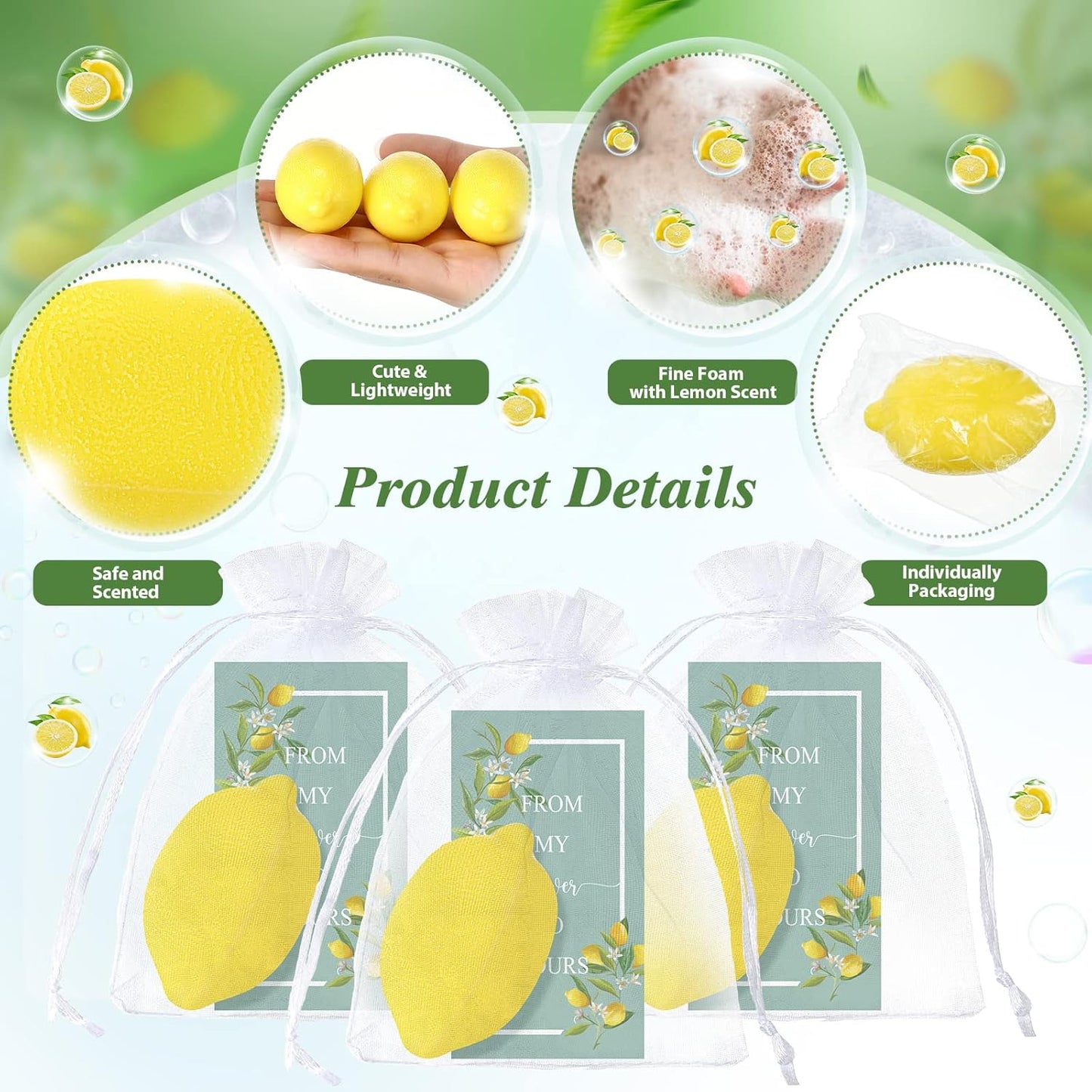 Lounsweer Set of 20 Wedding Lemon Soap Favors Mini Bridal Shower Favors Natural Lemon Shaped Soap Bar with from My Shower to Yours Cards and White Organza Bags for Party Baby Shower Decorations