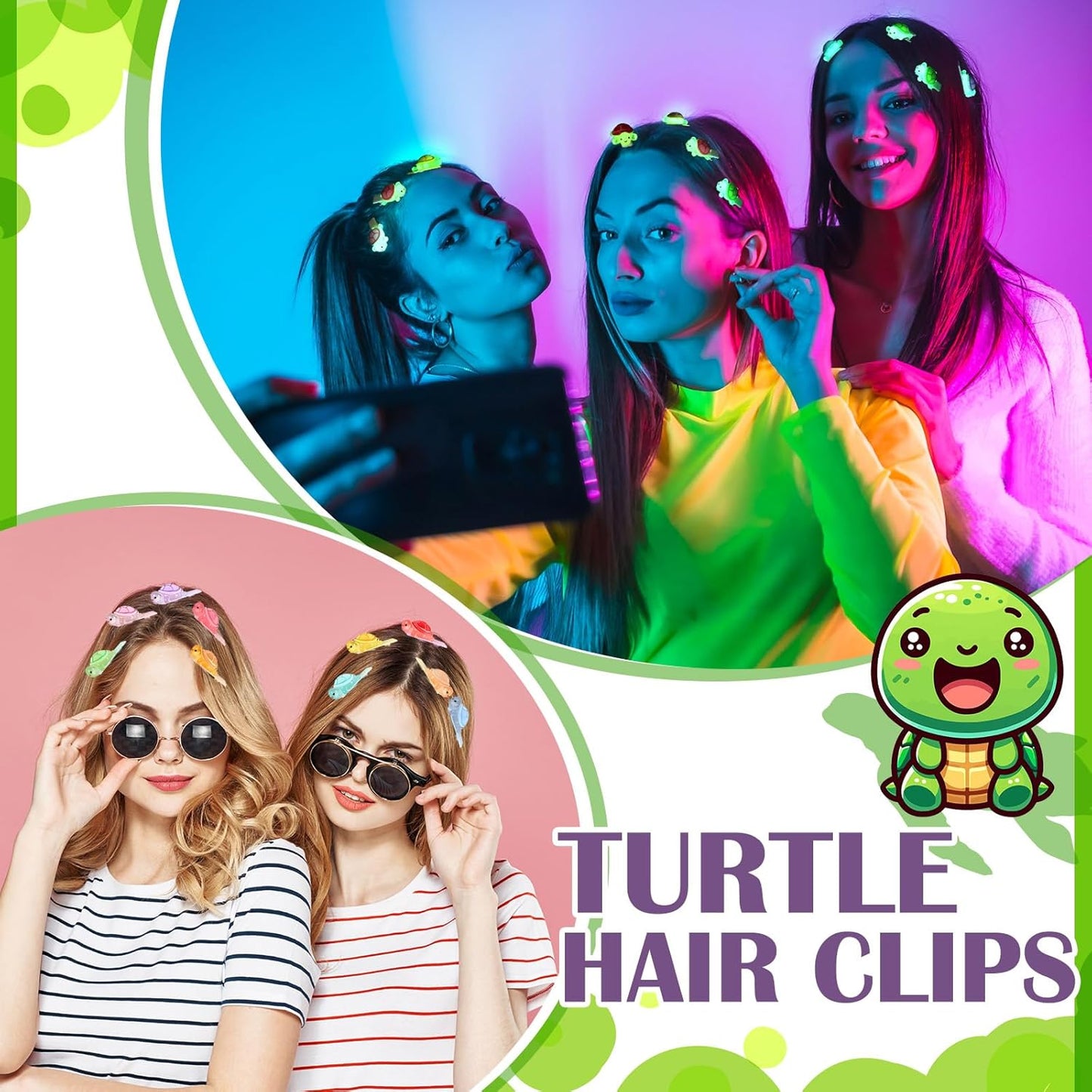30 Pcs Mini Glow Hair Clips Girls Rave Hair Clips for Women Christmas Music Festival Holiday Party Supplies (Turtle)