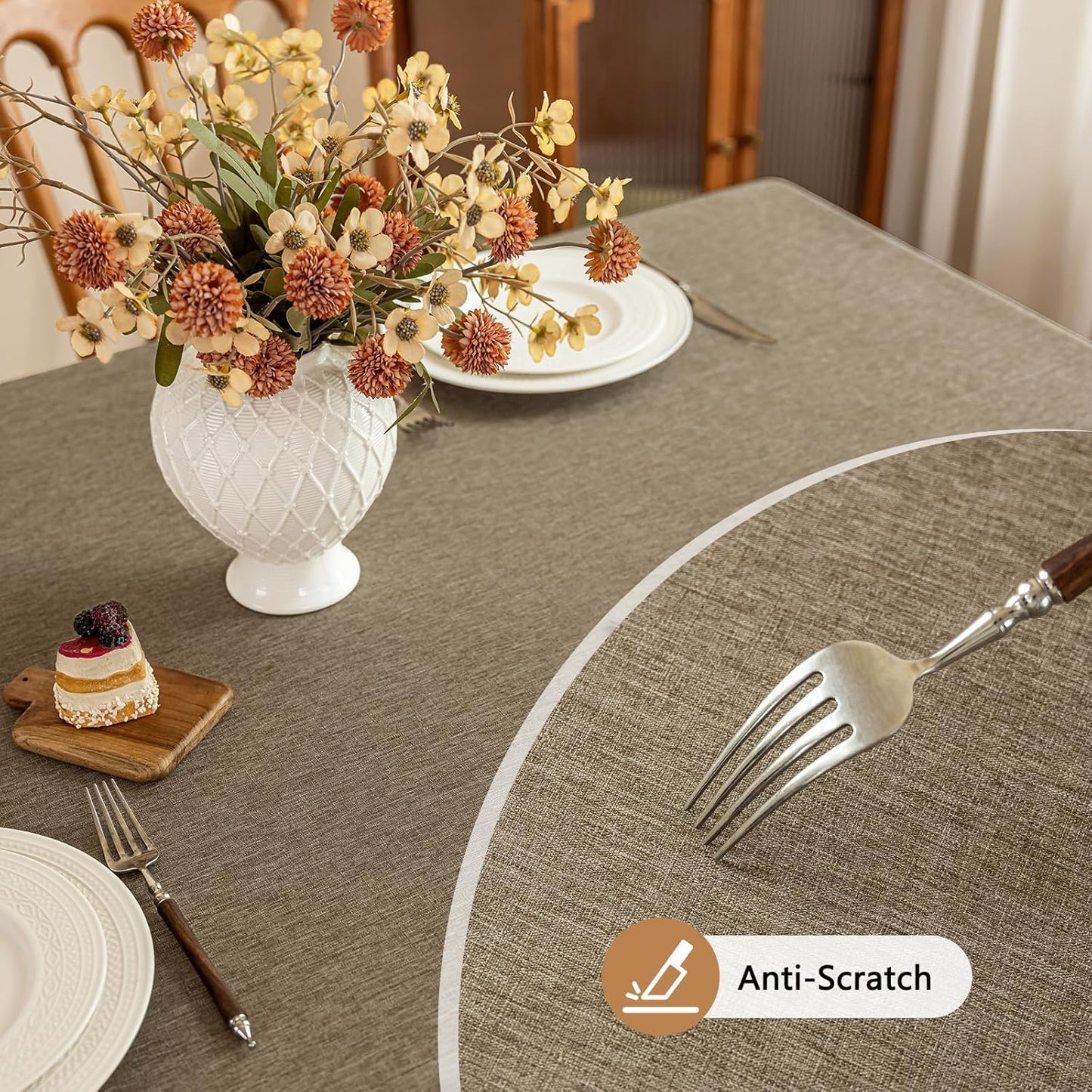 Fabric Rectangle Table Cloth, Faux Linen Textured Water Resistant & Washable Rectangular Tablecloth, Anti-Scratch for Dinning Kitchen Party,54 x 72 Inch, Mocha