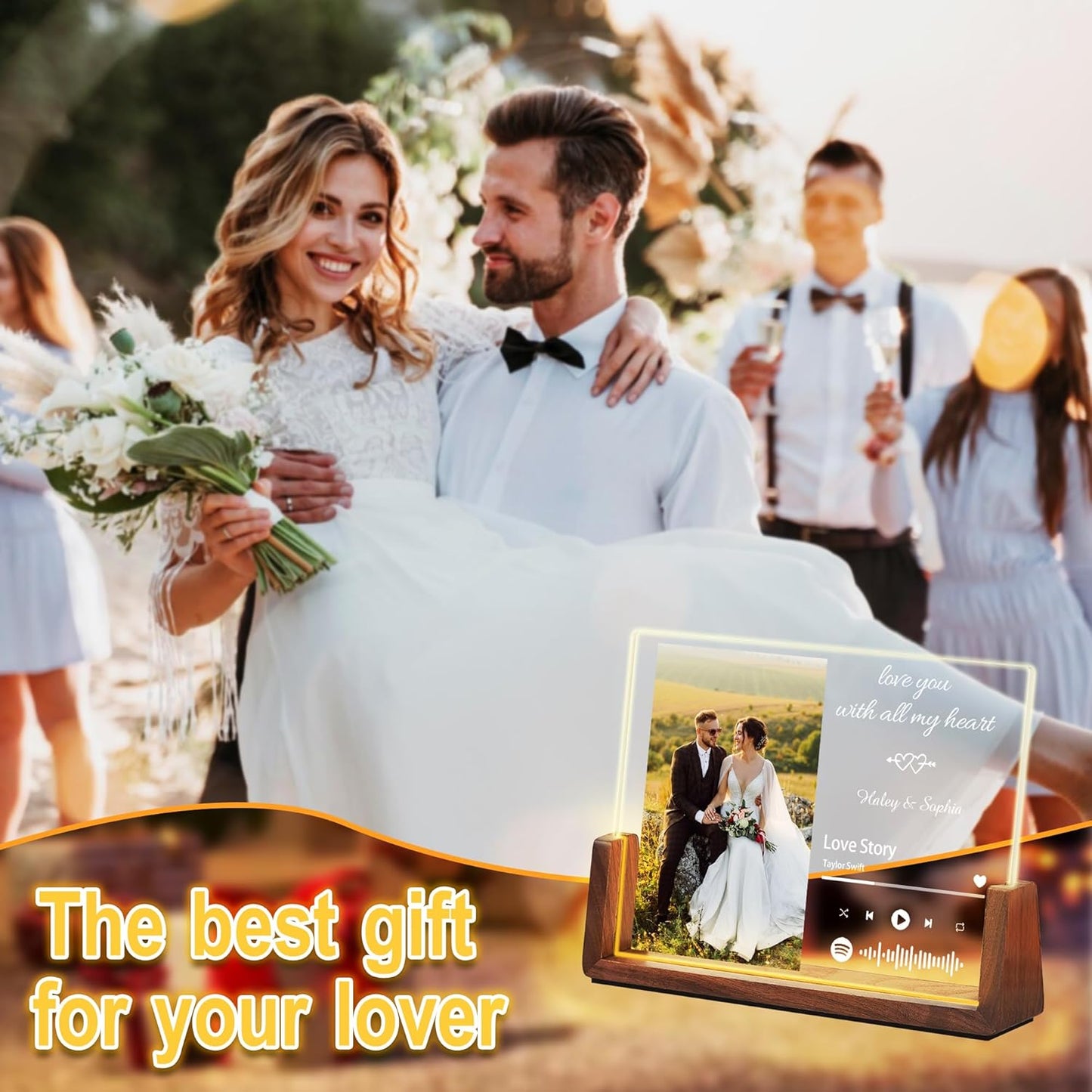 Personalized Valentine's Day Couple Gifts For Him Her, Custom Acrylic Spotify Plaque Christmas Gifts For Boyfriend Girlfriend,Custom LED Picture Frame For Women Men Anniversary Birthday Wedding Gift
