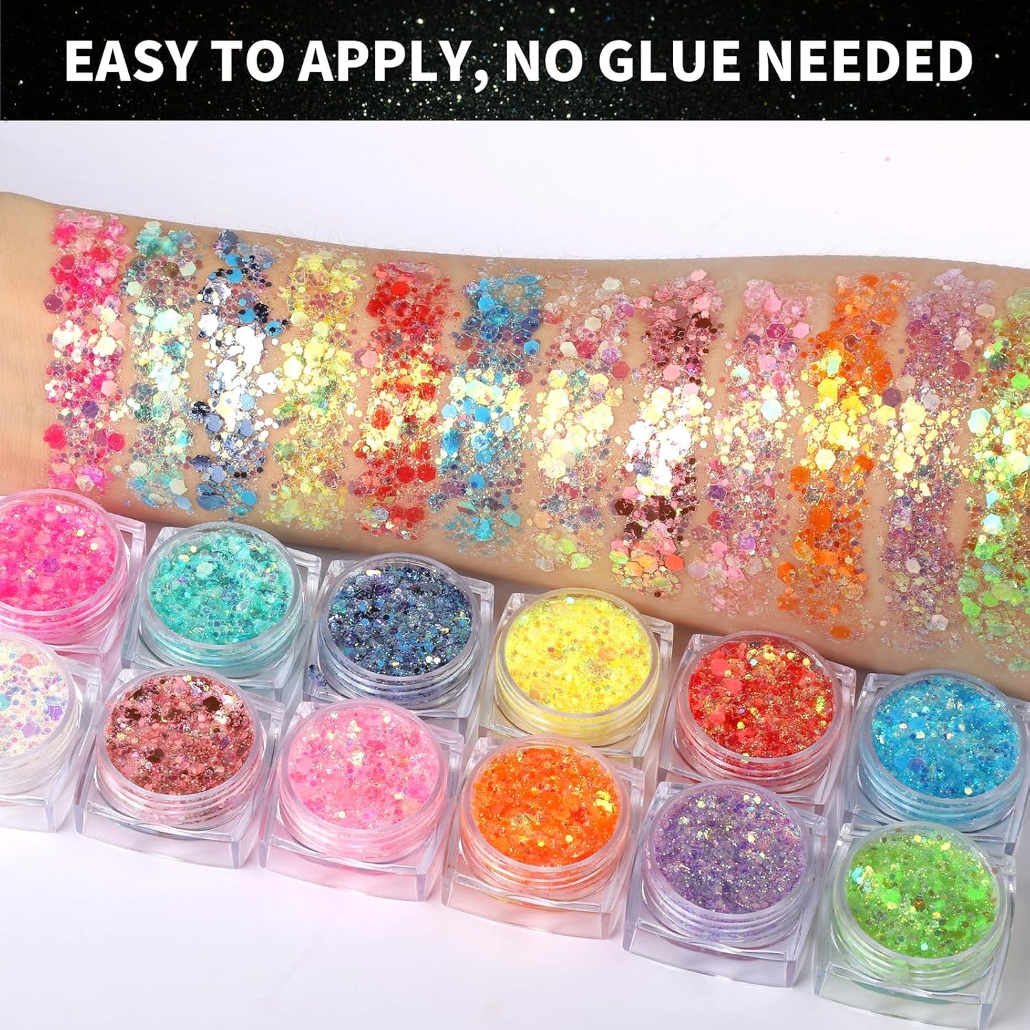 Teenitor Glow in The Dark Glitter, 12 Colors Body Glitter Face Glitter Hair Glitter Gel for UV Black Light Halloween Makeup Festivals Raves