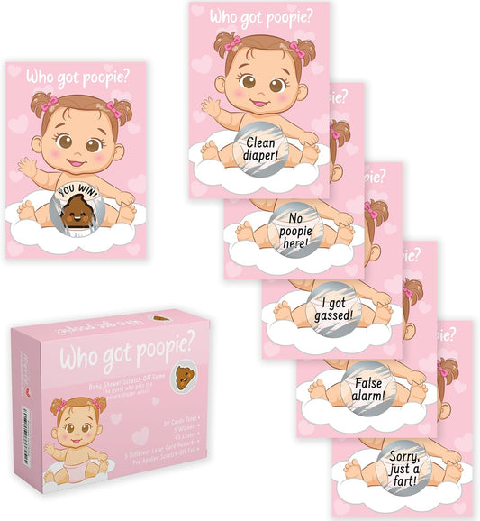 Fun Baby Shower Games for Girls - Poopie Emoji Scratch-Off Lottery Tickets - 50 Cards Hilarious and Engaging Baby Shower Activity