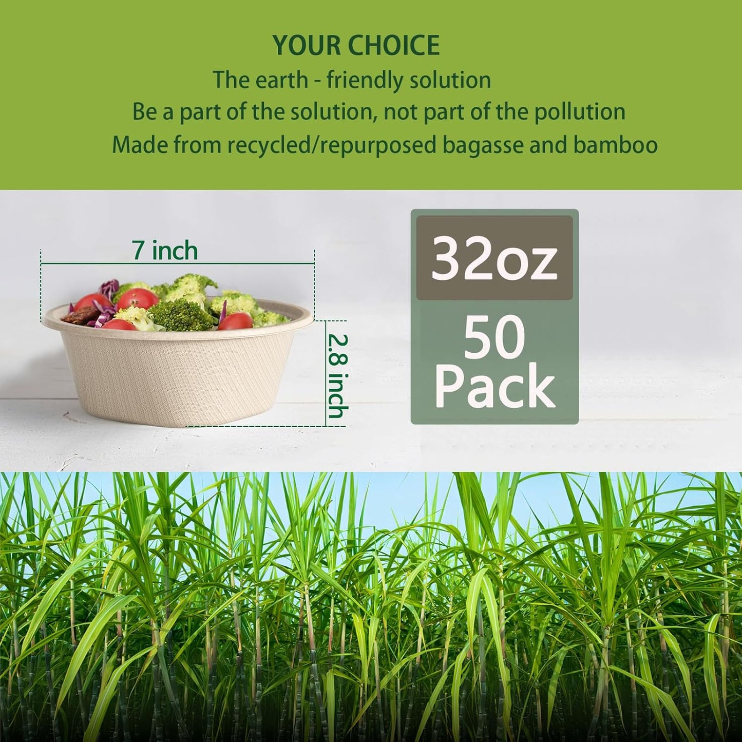 Homestockplus 32 Oz Deep Paper Bowls Disposable Bowl - Disposable Heavy Duty Compostable Bowls, Eco-friendly Sugarcane Bagasse Biodegradable Bowl for Soup, Salad, Dessert, Ice Cream [50 Pack]