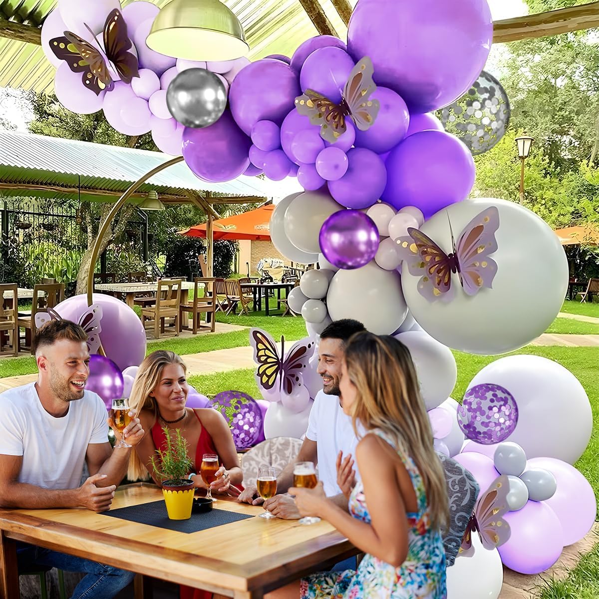 Purple Silver Balloon Arch Kit, 147PCS Pastel Purple Matte Lavender Violet Metallic Lilac Silver Confetti Balloons Garland for Baby Girl Princess Party Birthday