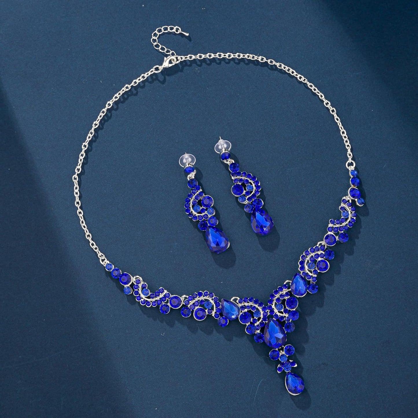 Crystal Bridal Wedding Jewelry Sets for Women Rhinestone Teardrop Crystal Statement Choker Necklace Drop Earrings Link Bracelets Rings Teardrop Jewelry Set for Brides Bridesmaids