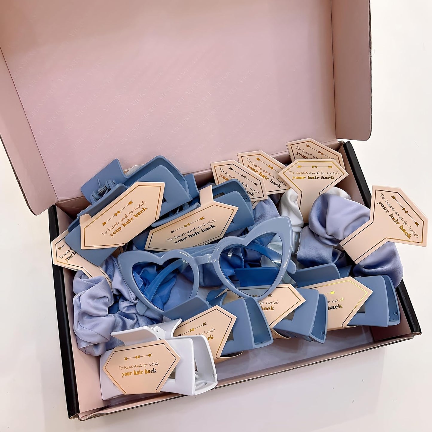 36pcs Bridesmaid Scrunchies Proposal Gifts Bachelorette Hair Claws Clips Girls heart sunglasses for Wedding Party Favors (Dusty Blue)