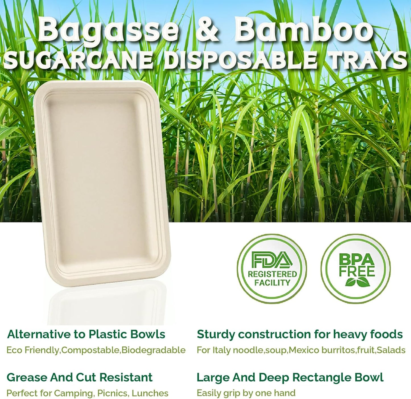 Disposable Plates 14 Inch Paper Tray -50 Pack Disposable Food Trays - Heavy Duty Large Paper Plates Compostable Sugarcane Platters Trays for Crawfish, Lobster, BBQ, Parties & Holiday FeastsTP