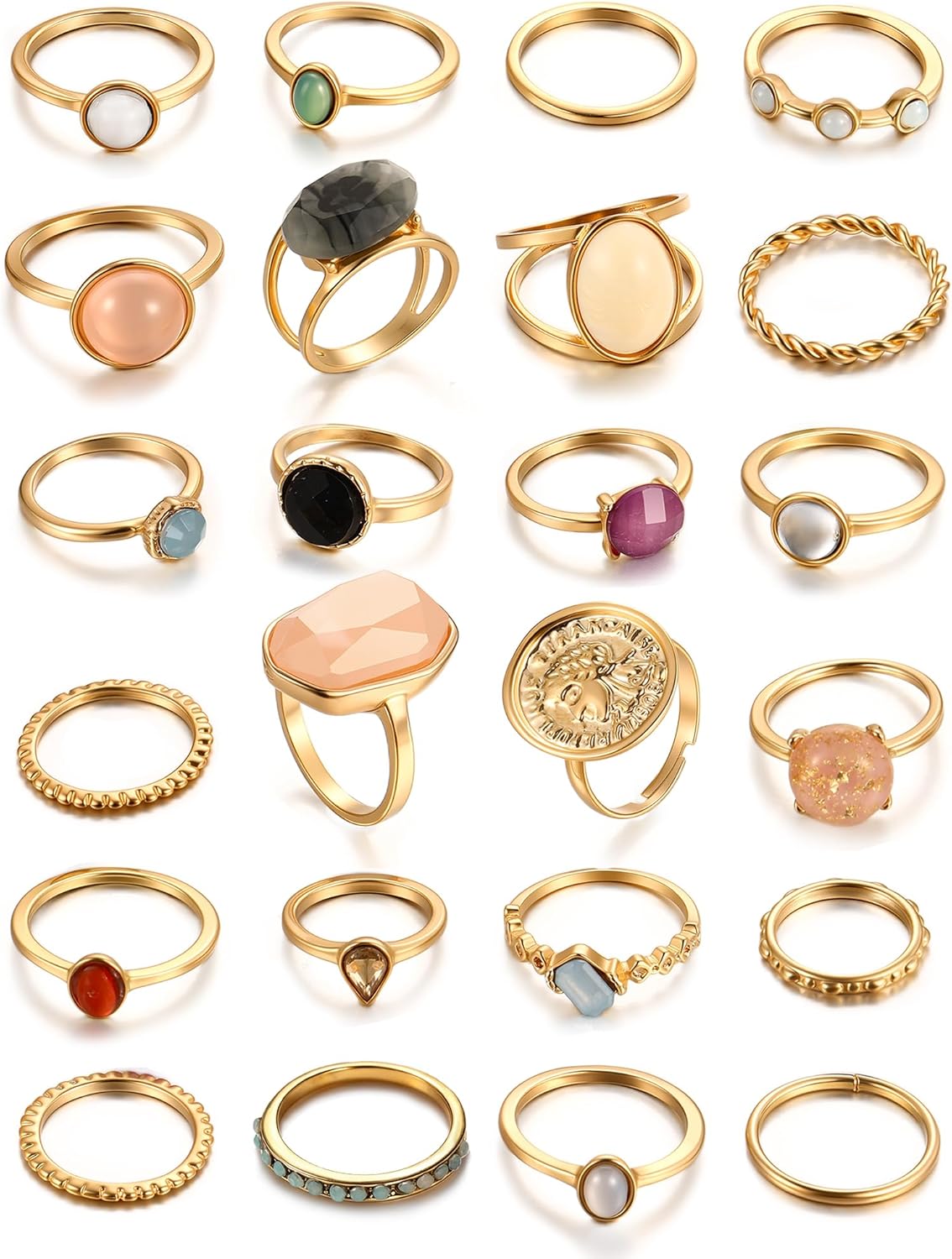 iF YOU 25 Pcs Gold Knuckle Ring Set for Women, Chunky Stackable Finger Midi Rings, Silver Simple Stacking Cute Rings Pack Trendy Stuff Jewelry Gift