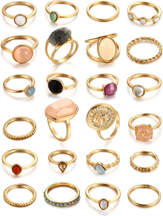 iF YOU 25 Pcs Gold Knuckle Ring Set for Women, Chunky Stackable Finger Midi Rings, Silver Simple Stacking Cute Rings Pack Trendy Stuff Jewelry Gift