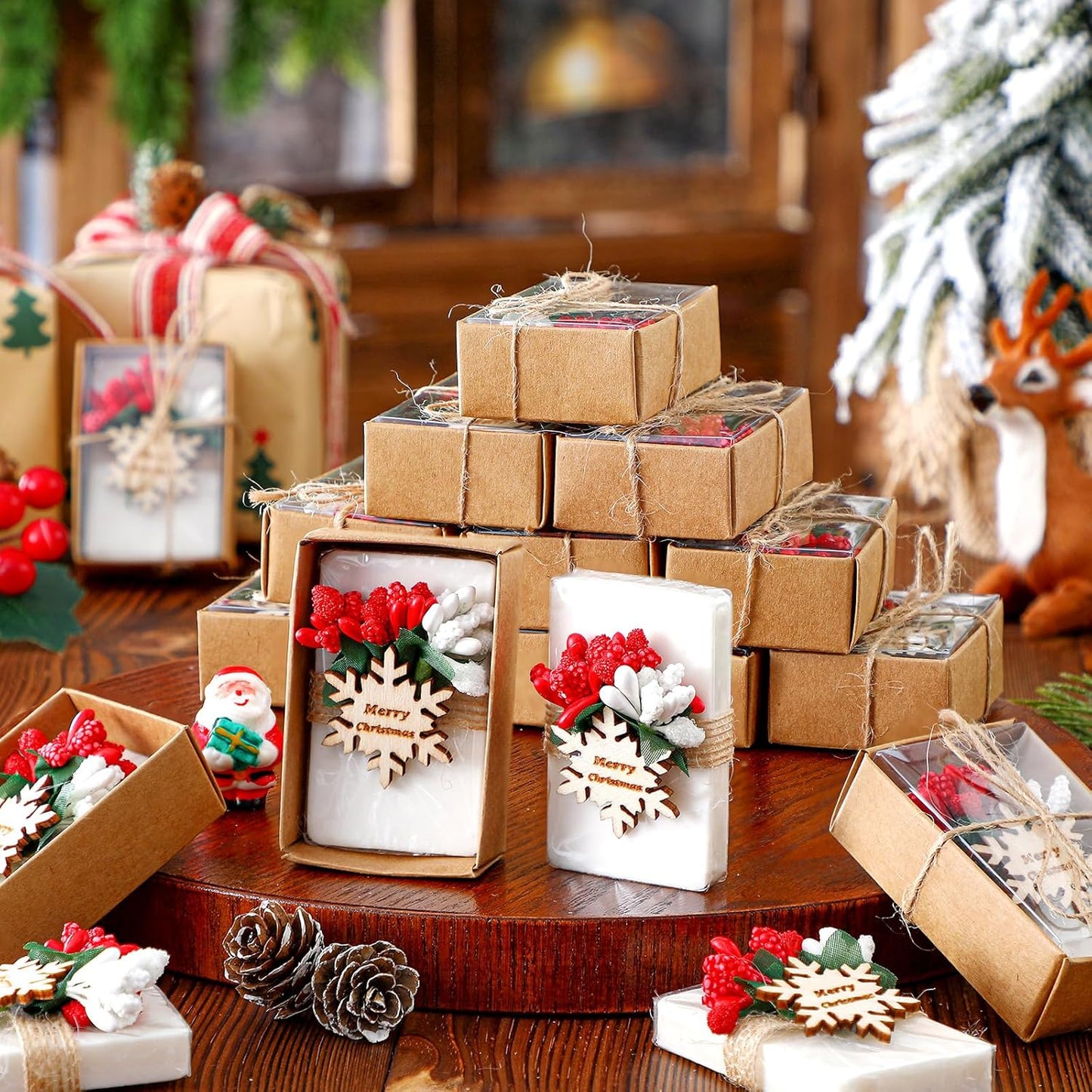Demissle 30 Pcs Christmas Mini Scented Soap Christmas Party Favors Gifts Handmade Natural Xmas Soap Favors for Guests in Bulk for Xmas New Year Party
