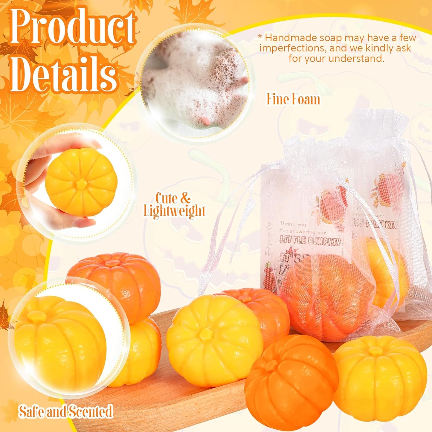 Liliful 50 Sets Pumpkin Soap Baby Shower Favors Thanksgiving Fall Favors for Bridal Shower Wedding Party Decorations 50 Little Pumpkin Soaps 50 Thanks Cards 50 Organza Bags Gender Reveal Gift(Orange)