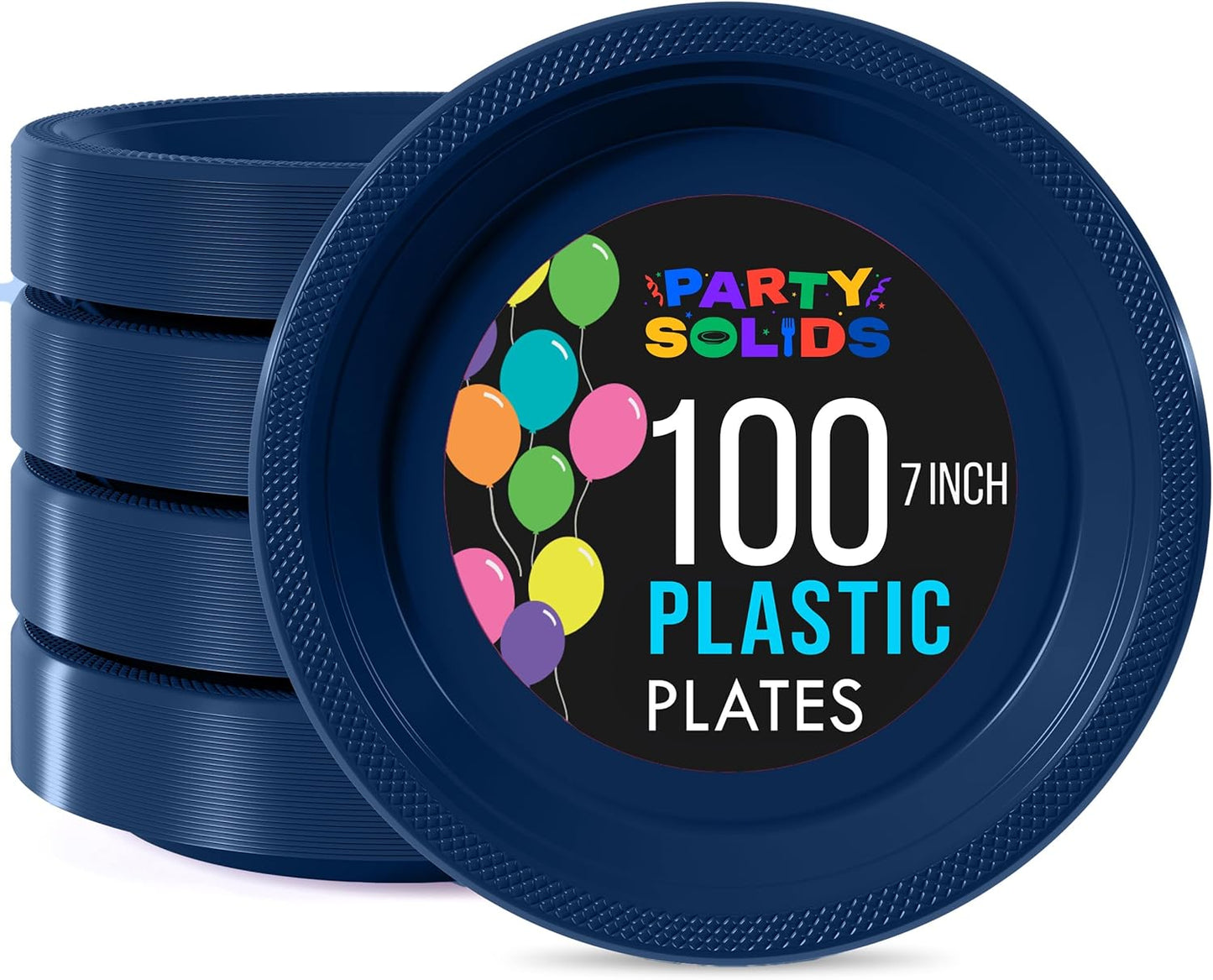 Exquisite Party Solids Navy Plastic Plates For Party 7" Navy Disposable Plates Heavy Duty 100 Pcs Plastic Dinnerware Sets Heavy Duty 350 GSM Disposable Dinnerware Set