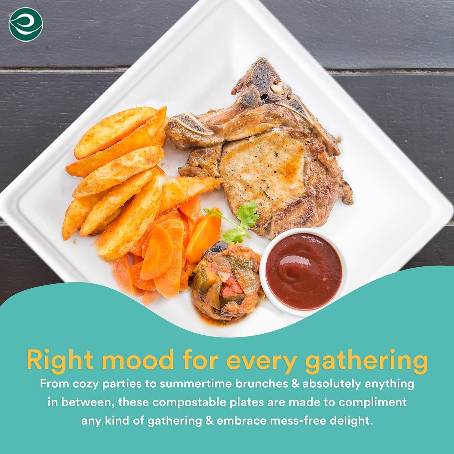 ECO SOUL Compostable Paper Plates 8 Inch (100 Count) Heavy Duty Disposable Dessert Plates, Eco-Friendly Sugarcane Bagasse Small Plates For Appetizer- White