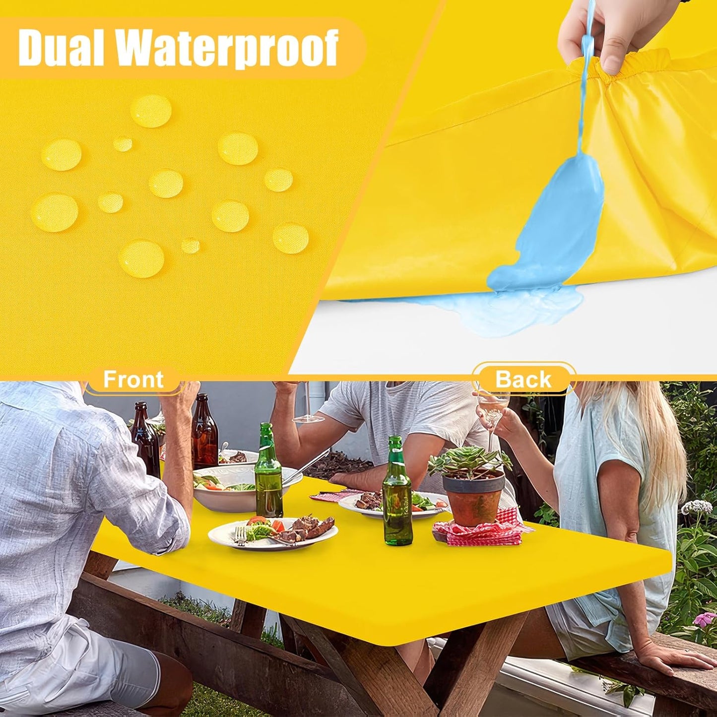 Rectangle Table Cloth, Waterproof Elastic Fitted Tablecloth for 5 Foot Folding Tables, Washable Polyester Tablecloths for Picnic, Camping, Outdoor (Yellow, 30"x60")