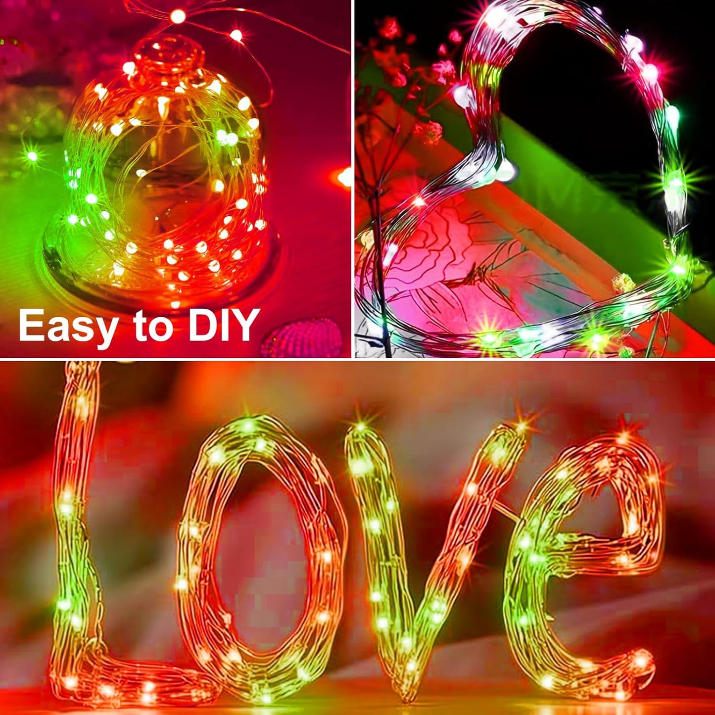 ZGWJ 8 Pack Christmas Fairy Lights Battery Operated, 7ft 20LED Mini Fairy String Lights Silver Wire 3 Modes Waterproof for Christmas Tree DIY, Parties, Bedroom Decorations Red&Green