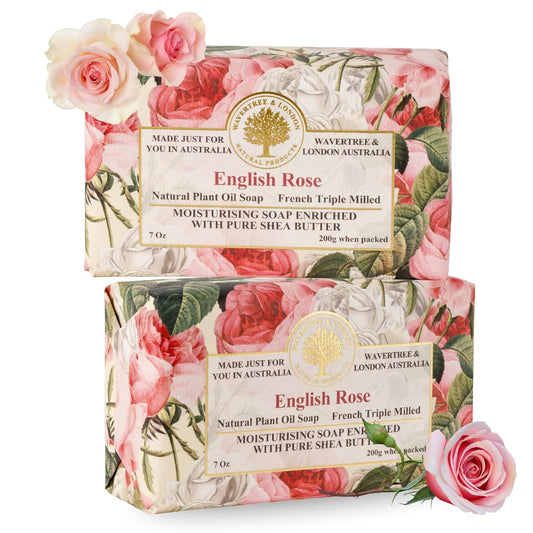 Wavertree & London English Rose Scented Natural Soap Bars for Women & Men (2 x 7oz) – Moisturizing Triple-Milled Soap Bars Enriched with Shea Butter – Plant-Based Bath & Body Bar for All Skin Types