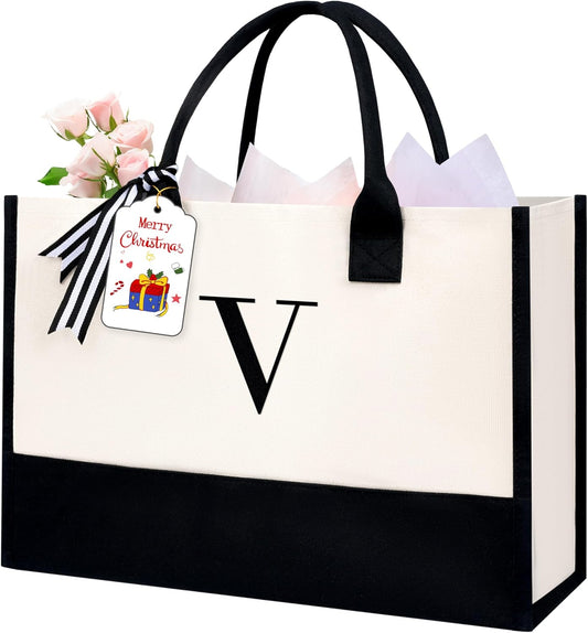 BAGAIL Initial Tote Bag, Personalized Birthday Gifts for Women, Teacher, Friends, Mom, Wedding, Monogrammed Beach Bag