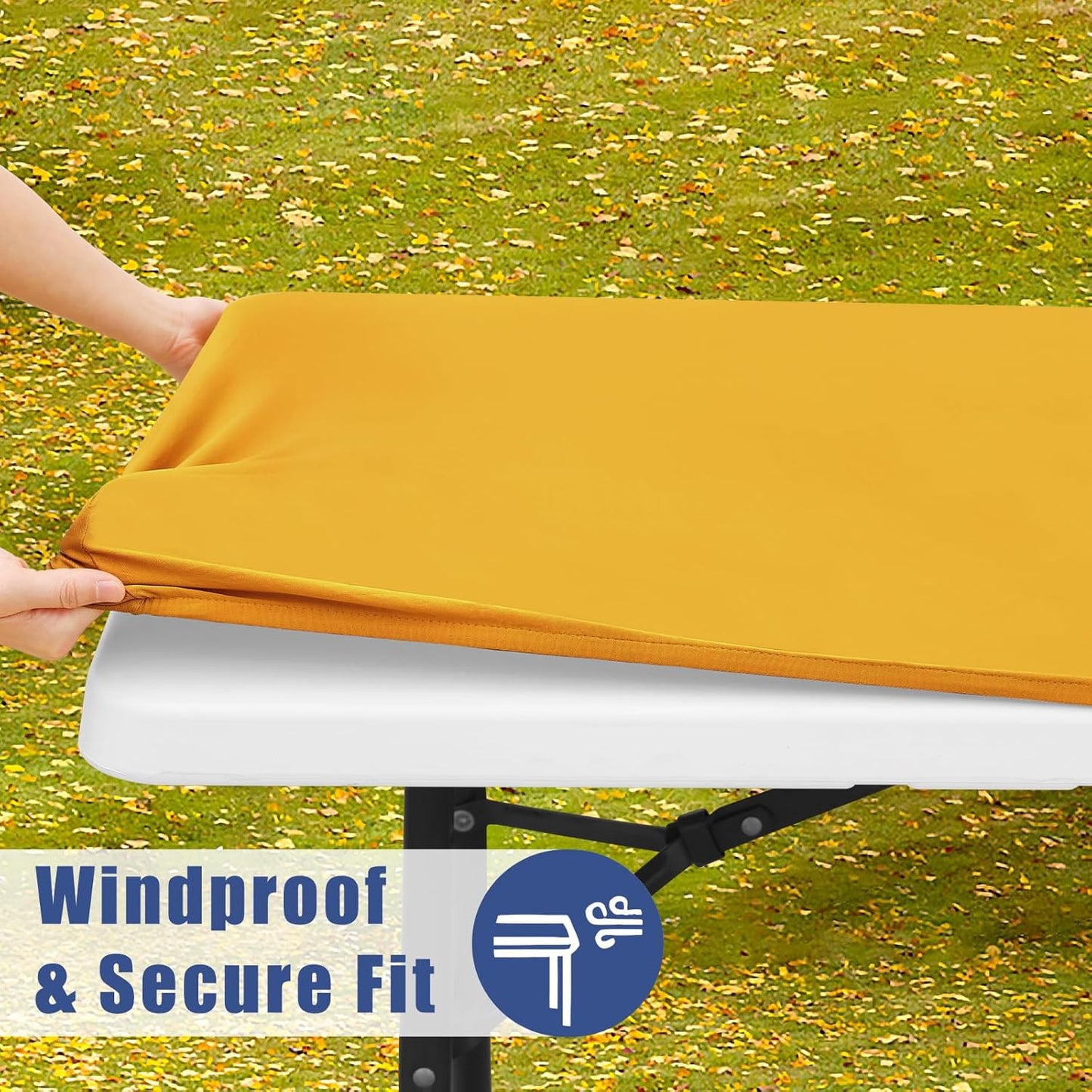 Spandex 6 Foot Rectangle Table Cloth 2 Pack, Elastic Fitted Tablecloths for Picnic, Stretch Washable Patio Table Cover for Outdoor, Camping, Banquet and Parties (Mustard Yellow, 30"x72")