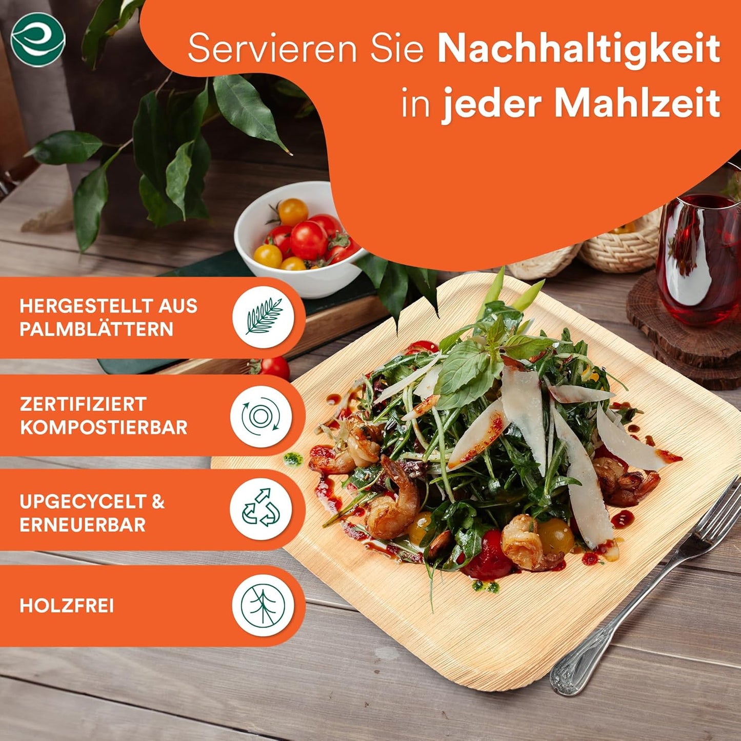 ECO SOUL Compostable 8 Inch Palm Leaf Square Plates (50 Count) Like Bamboo Plates | Biodegradable | Eco-Friendly, Microwave & Oven Safe