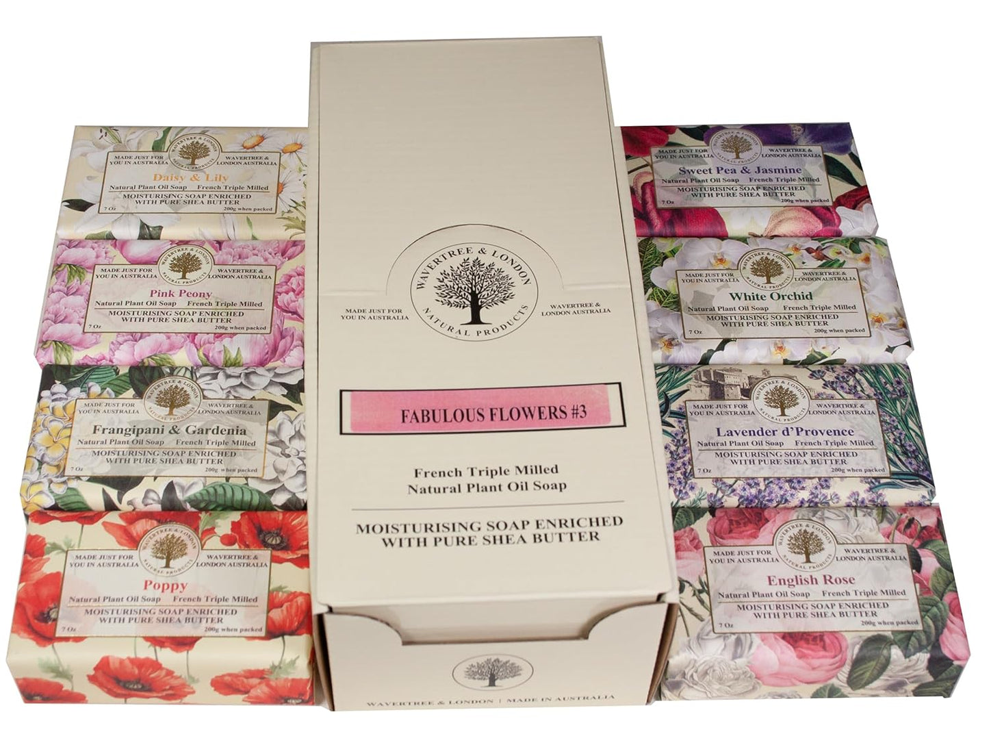 Wavertree & London Assorted Floral Elegance Scents Natural Soap Bars (Pack of 8), 7oz Moisturizing Triple Milled Soap Bars Enriched with Shea Butter and Pure Plant Oils | All Body & Bath Soap