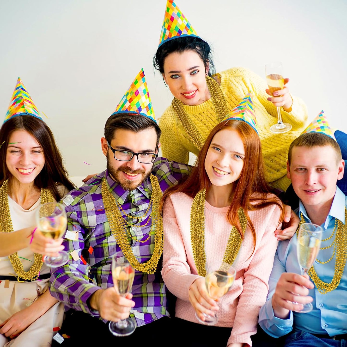 200PCS Bead Necklace, Mardi Gras Beads, 33 IN Gold Beads Party Accessories, Mardi Gras Decorations Parade Throws Bulk Costume Party Pirate Christmas Party Favors Supplies