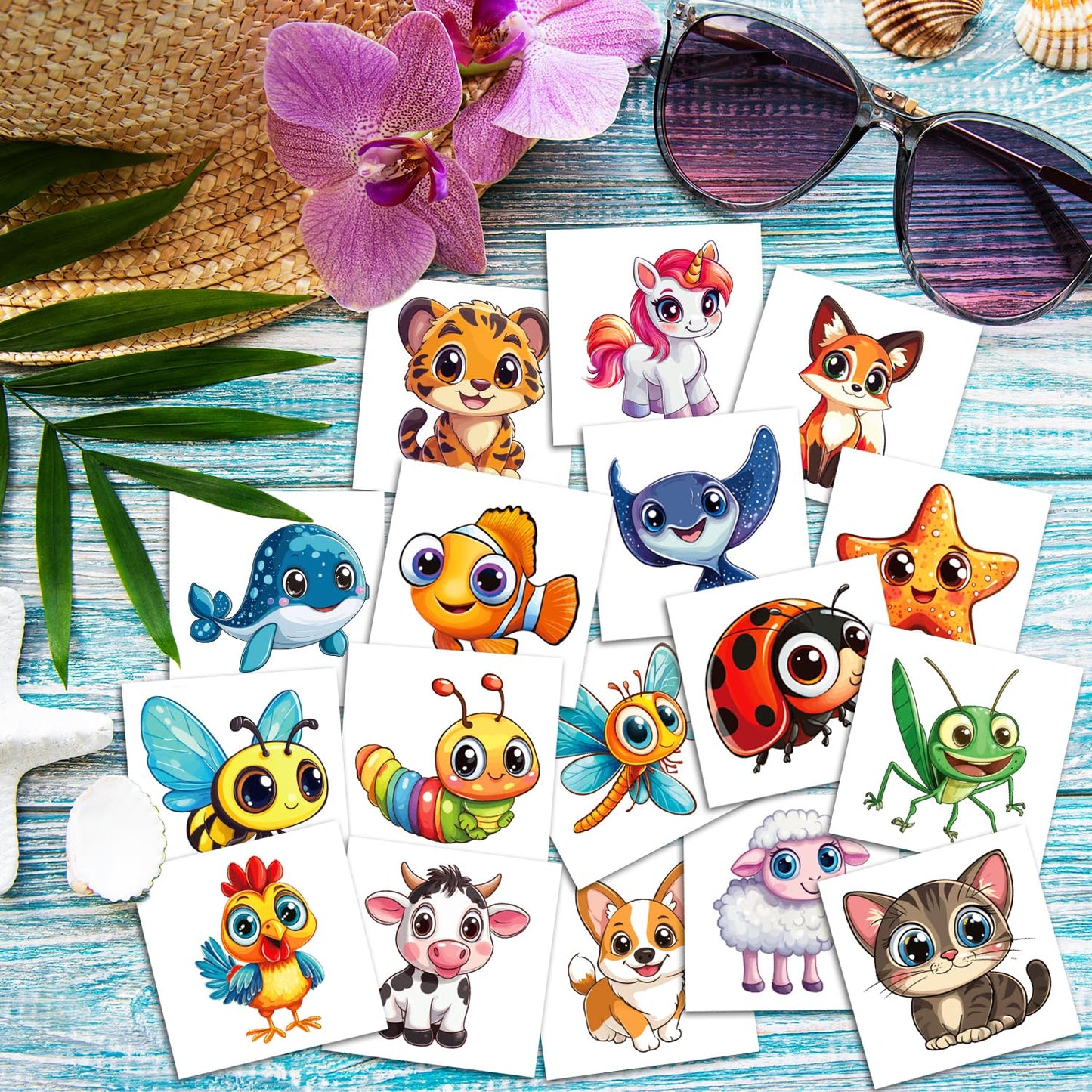 JCFIRE Larger Temporary Tattoos For Kids, 102 Styles Mixed Cute Animals Stickers Birthday Party Favors for Kids 3-5 4-8, Goodie Bag Stuffers Party Supplies Decoration Gifts Activities Games Christmas