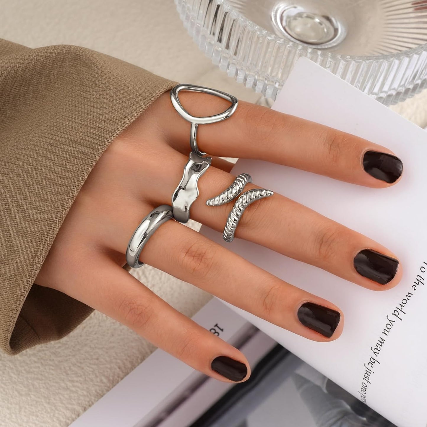 FAXHION 12PCS Gold Stackable Rings Set for Women, 18K Gold Plated Open Stacking Knuckle Ring, Adjustable Chunky Signet Band Statement Ring for Gift