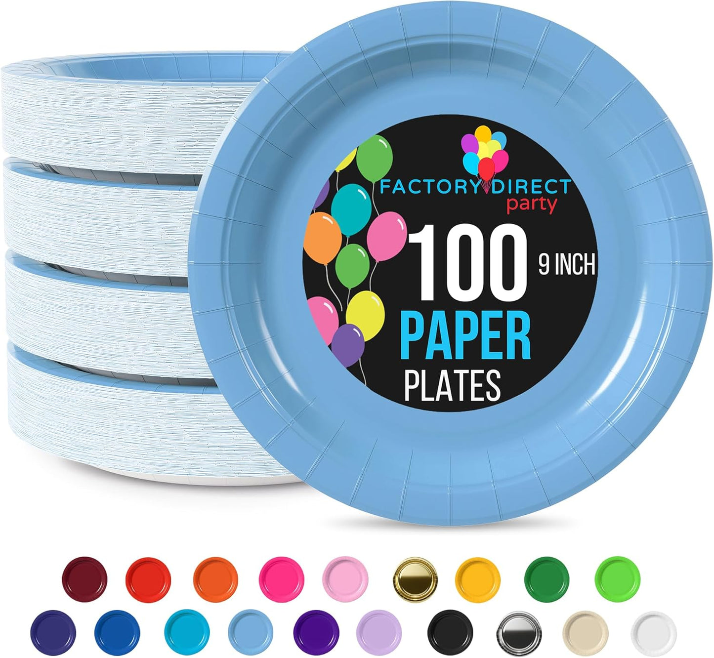 Exquisite Party Solids Light Blue Paper Plates Disposable Heavy Duty 9 Inch Light Blue Disposable Plates For Party 100 Pcs Heavy Duty 350 GSM, Birthday Supplies