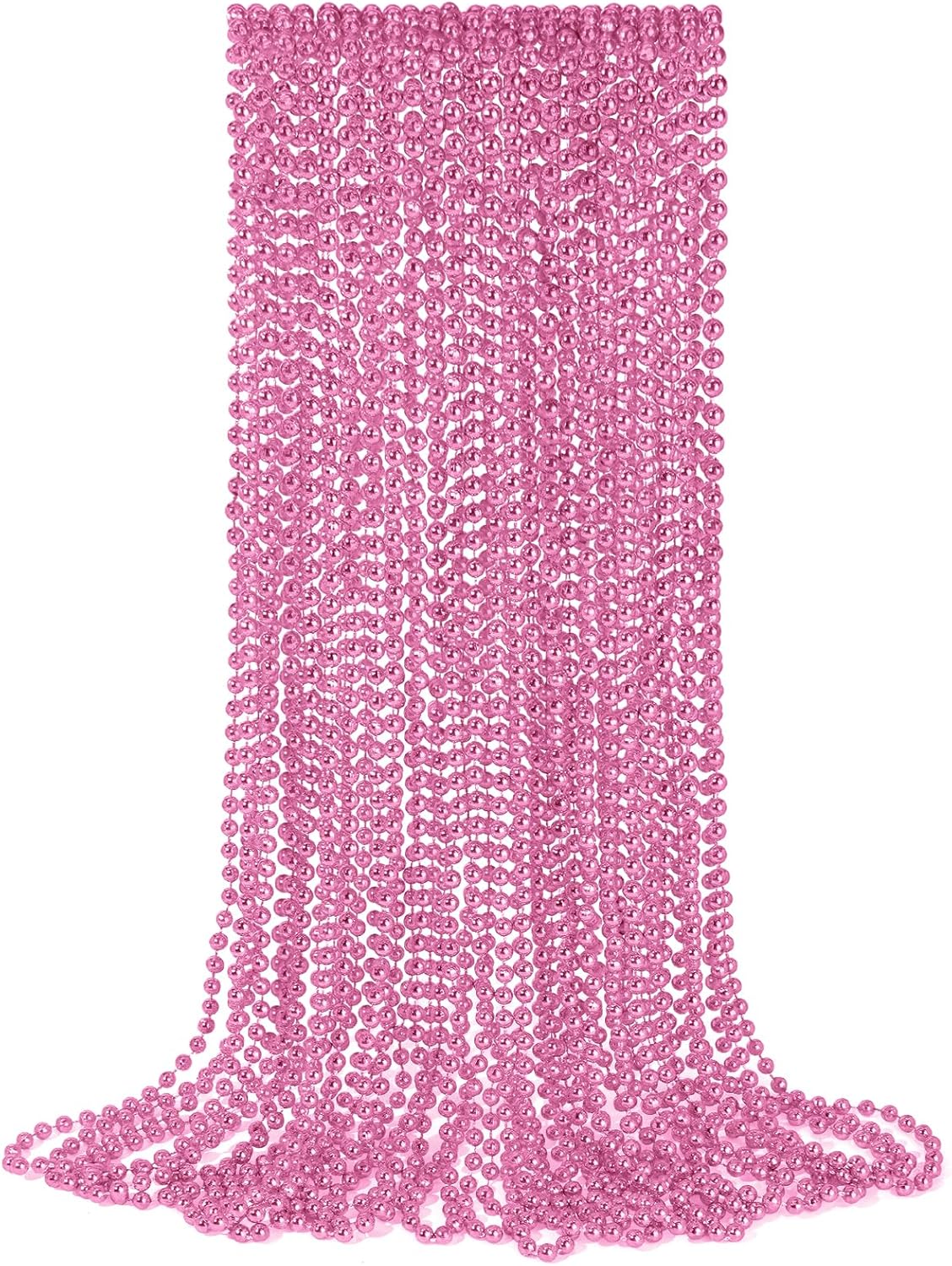 YAXINRUI 24 PCS Pink Bead Necklace, Pink Mardi Gras Beads, Cancer Awareness Beaded Necklaces, Valentine Necklace, 33 Inch Round Party Beads for Mardi Gras Christmas Cancer Awareness Month Events