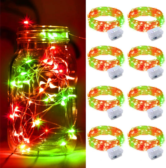 ZGWJ 8 Pack Christmas Fairy Lights Battery Operated, 7ft 20LED Mini Fairy String Lights Silver Wire 3 Modes Waterproof for Christmas Tree DIY, Parties, Bedroom Decorations Red&Green